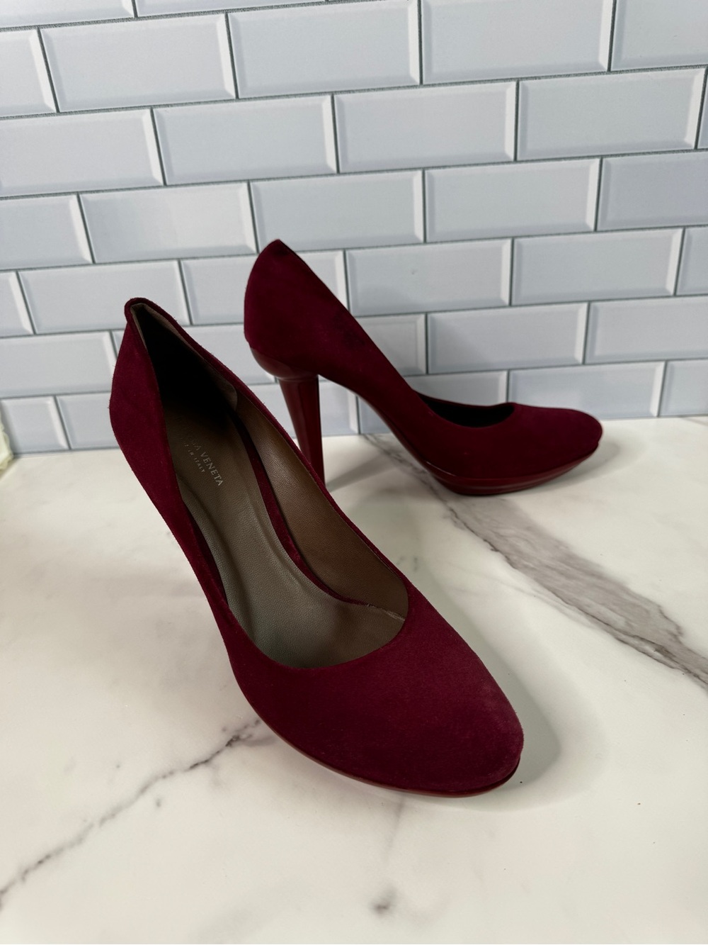 Bottega Veneta Women’s Size 39 Burgundy Suede Platform High Heel Pumps Italy